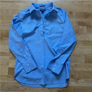 Blue and white striped quarter button shirt lands end